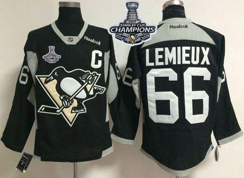 Penguins #66 Mario Lemieux Black Practice Stanley Cup Finals Champions Stitched NHL Jersey - Click Image to Close